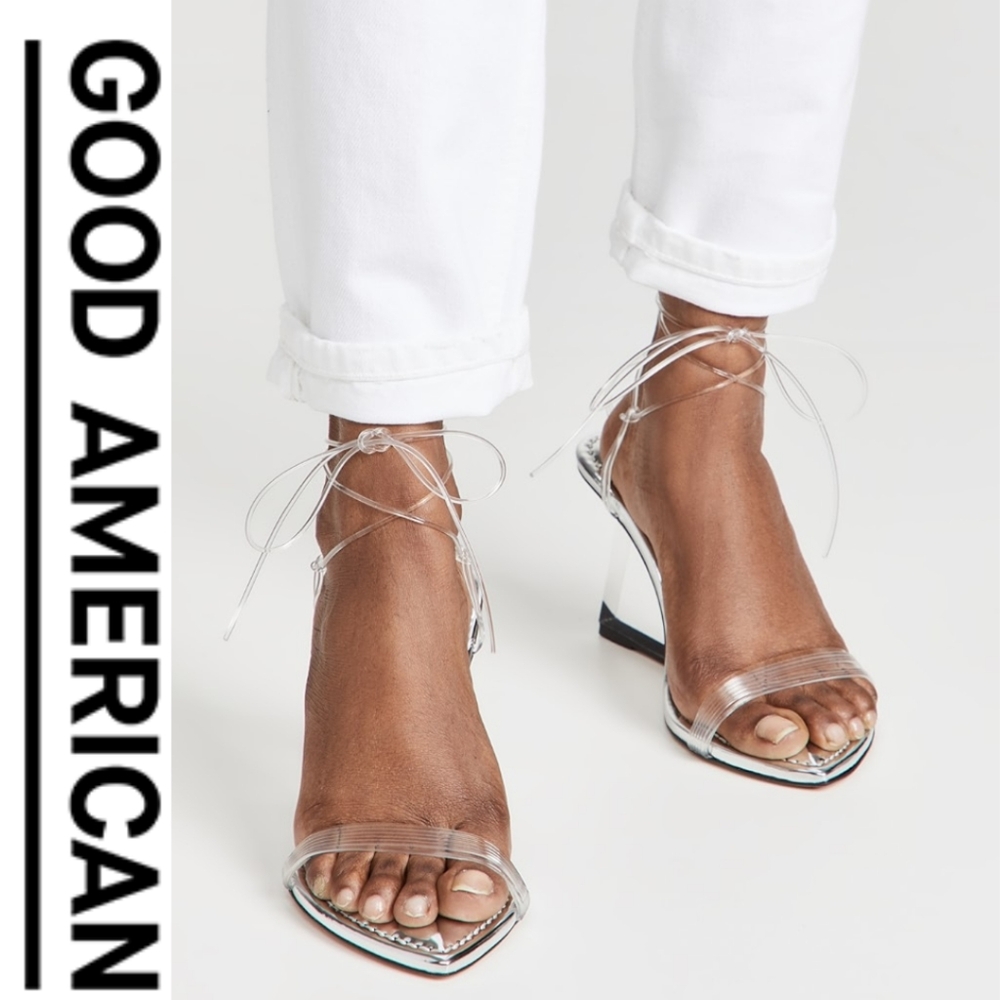Good American - Clear Block Heel Clear Straps Sandals - Size 6.5 - Picture 1 of 8